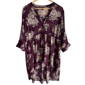 Torrid Sheer Floral Tunic Top Sz 1 Burgundy Longline High Low Blouse Boho Classy